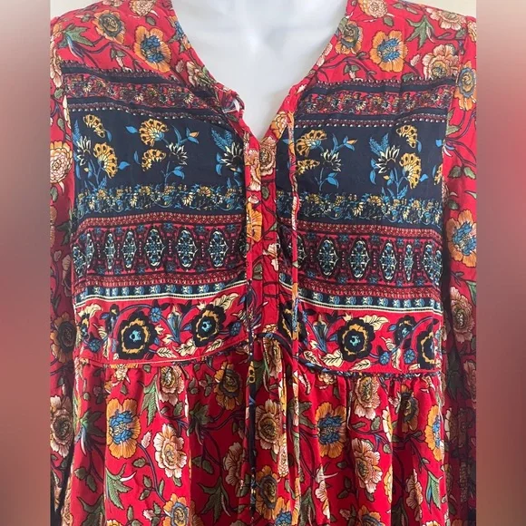 R. VIVIMOS Red Floral Boho Dress Size Large - Picture 4 of 8